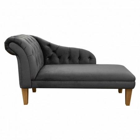 Buttoned Chaise Longue in Monaco Grey Supersoft Velvet Fabric | Beaumont