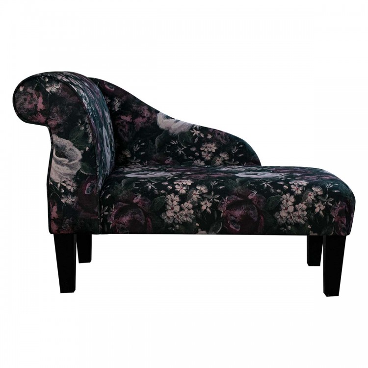 Chaise Longue in Prints Blossom Aubergine Velvet Fabric | Beaumont