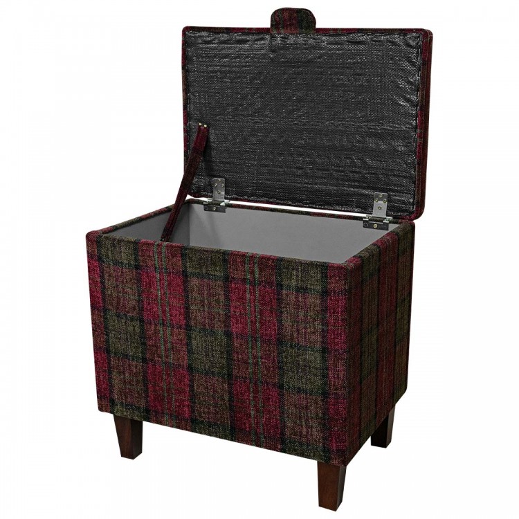 Tall Storage Footstool Box in a Lana Red Tartan Fabric | Beaumont