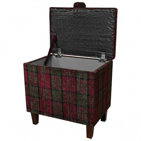 Tall Storage Footstool Box in a Lana Red Tartan Fabric | Beaumont