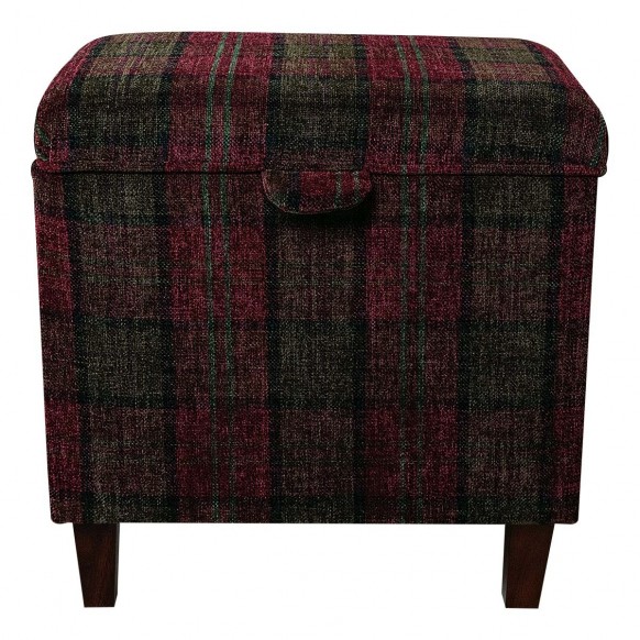 LUXE Tall Storage Footstool Box, Ottoman, Pouffe in a Lana Red Tartan Fabric
