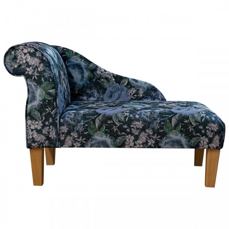 Chaise Longue in Prints Blossom Sapphire Velvet Fabric | Beaumont