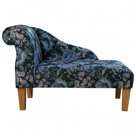 Chaise Longue in Prints Blossom Sapphire Velvet Fabric | Beaumont