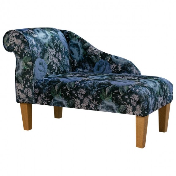 Chaise Longue in Prints Blossom Sapphire Velvet Fabric | Beaumont