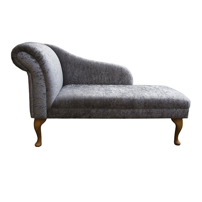 52" Classic Style Chaise Longue in a Pewter Senso Crushed Velvet Fabric with Hardwood Legs - SENS1184 52" Classic Style Chaise Longue in a Pewter Senso Crushed Velvet Fabric with Hardwood Legs - SENS1184