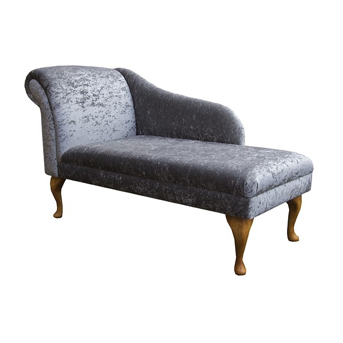 52" Classic Style Chaise Longue in a Pewter Senso Crushed Velvet Fabric with Hardwood Legs - SENS1184 52" Classic Style Chaise Longue in a Pewter Senso Crushed Velvet Fabric with Hardwood Legs - SENS1184