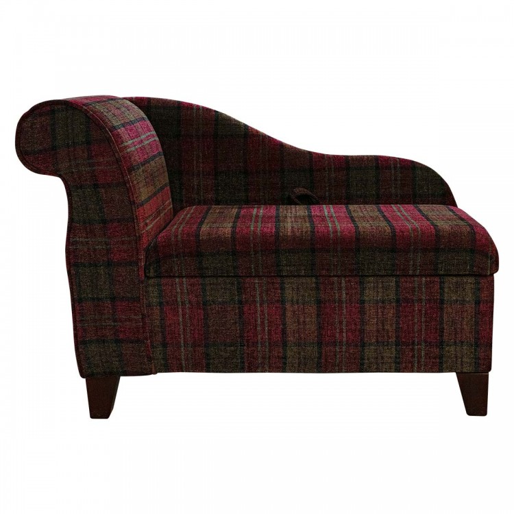 Storage Chaise Longue in Lana Red Tartan Fabric LAN1258 | Beaumont