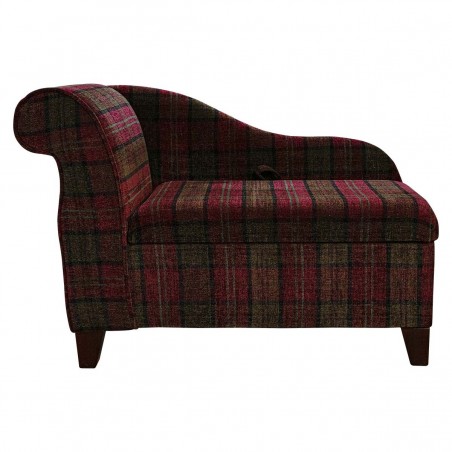 Storage Chaise Longue in Lana Red Tartan Fabric LAN1258 | Beaumont