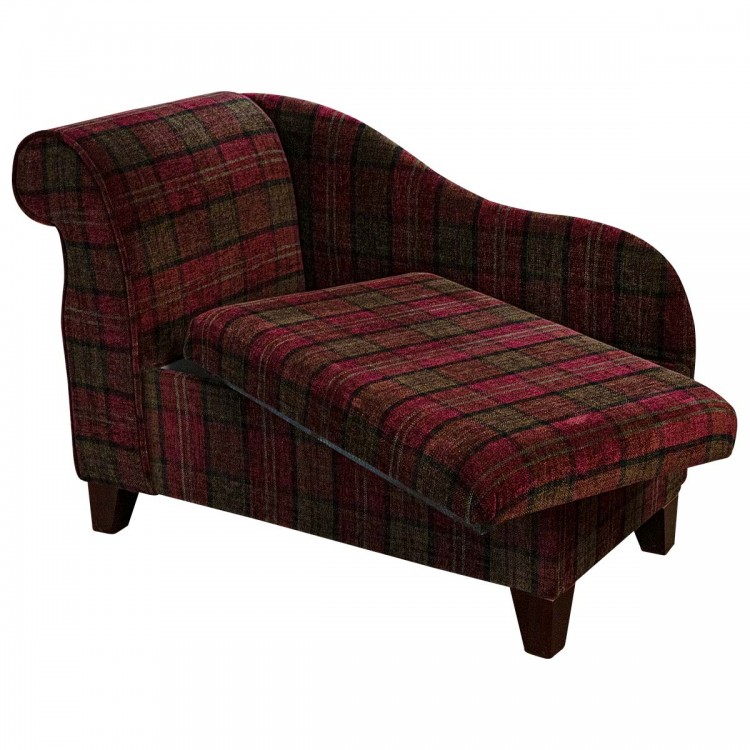 Storage Chaise Longue in Lana Red Tartan Fabric LAN1258 | Beaumont