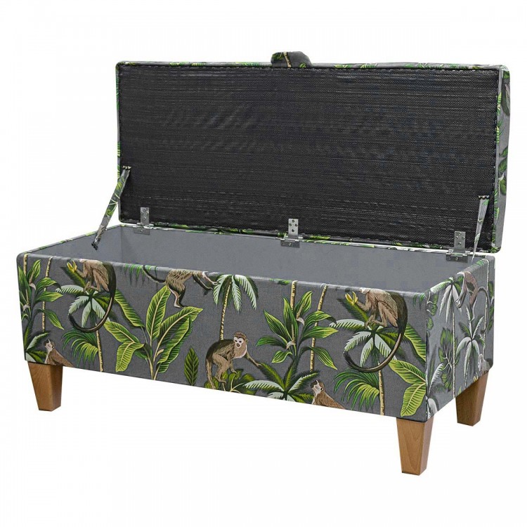 Handmade Storage Bench in Fryetts Monkey Grey Fabric | Beaumont