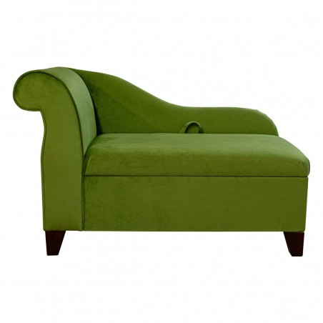 Storage Chaise Longue in Monaco Olive Supersoft Velvet Fabric | Beaumont