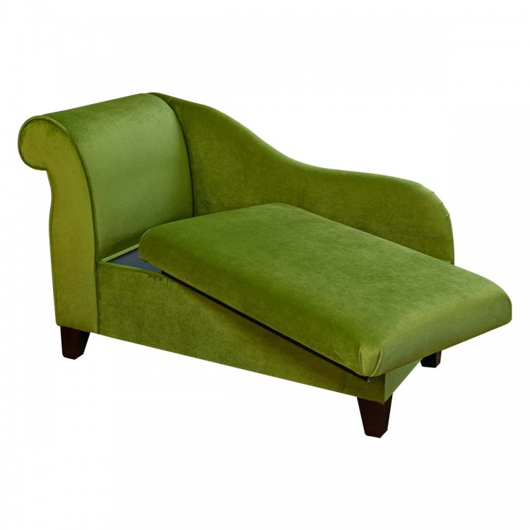 Storage Chaise Longue in Monaco Olive Supersoft Velvet Fabric | Beaumont