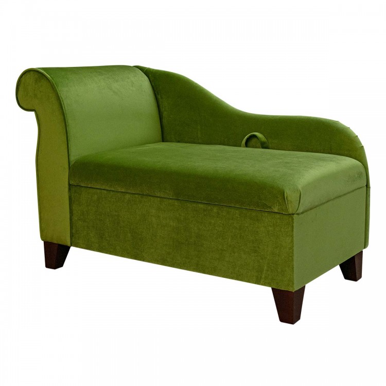 Storage Chaise Longue in Monaco Olive Supersoft Velvet Fabric | Beaumont