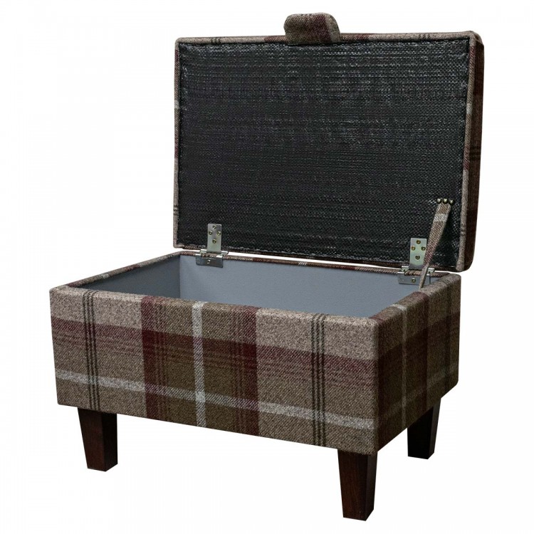 Storage Stool Ottoman in Balmoral Mulberry Tartan Fabric | Beaumont