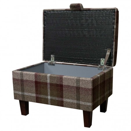 Storage Stool Ottoman in Balmoral Mulberry Tartan Fabric | Beaumont