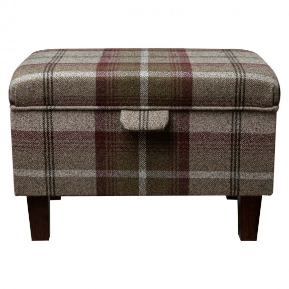 LUXE Storage Footstool, Ottoman, Pouffe in a Balmoral Mulberry Tartan Fabric