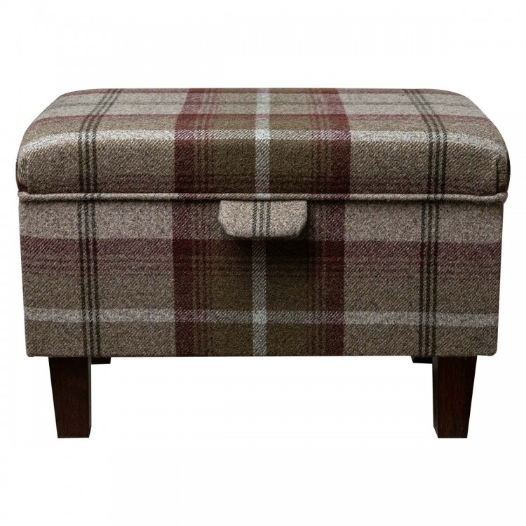 Storage Stool Ottoman in Balmoral Mulberry Tartan Fabric | Beaumont