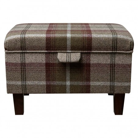 Storage Stool Ottoman in Balmoral Mulberry Tartan Fabric | Beaumont