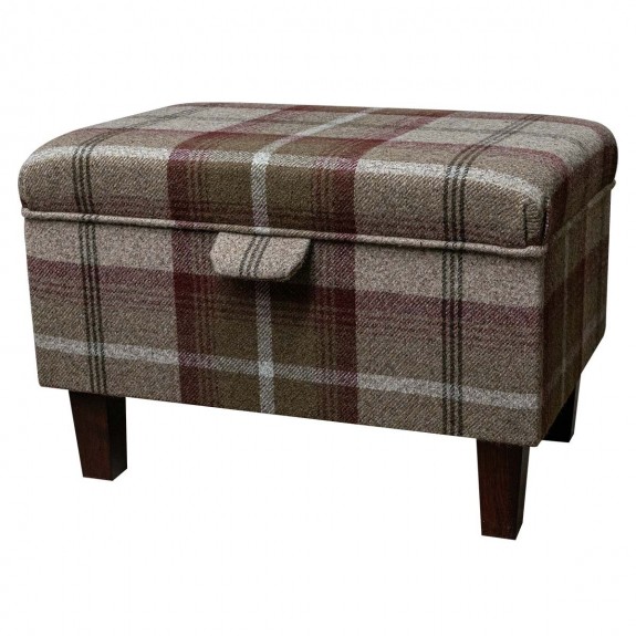 Storage Stool Ottoman in Balmoral Mulberry Tartan Fabric | Beaumont