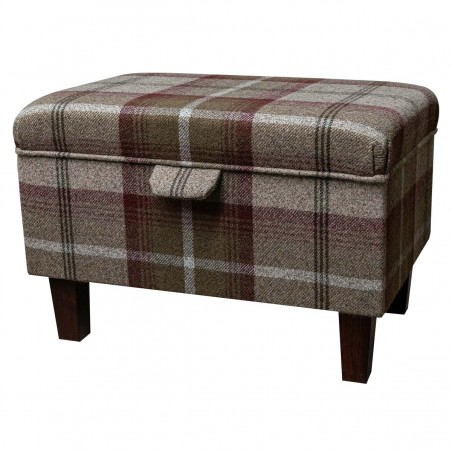 Storage Stool Ottoman in Balmoral Mulberry Tartan Fabric | Beaumont