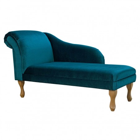 Medium Chaise Longue in Malta Peacock Deluxe Velvet Fabric | Beaumont