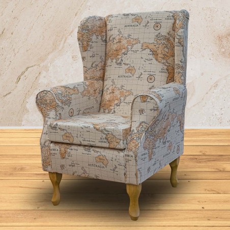 Standard Wingback Chair in Fryetts Maps Multi Cotton Fabric | Beaumont
