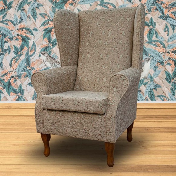 Large High Back Chair in a Camden Leaf Cocoa Fabric | Beaumont