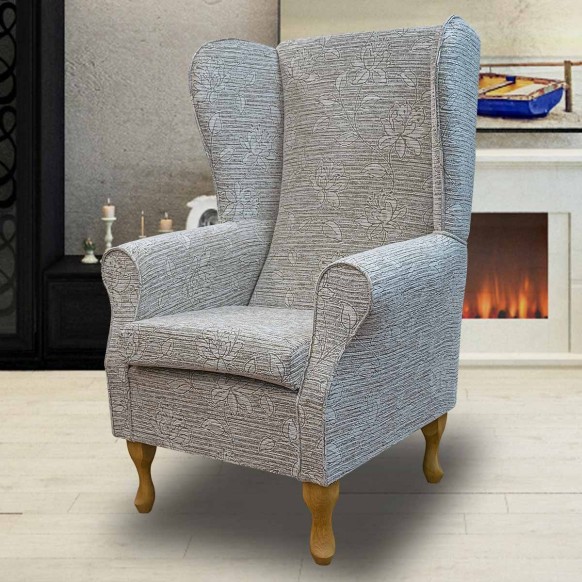 Large High Back Chair in Holland Park Floral Travertine Fabric | Beaumont