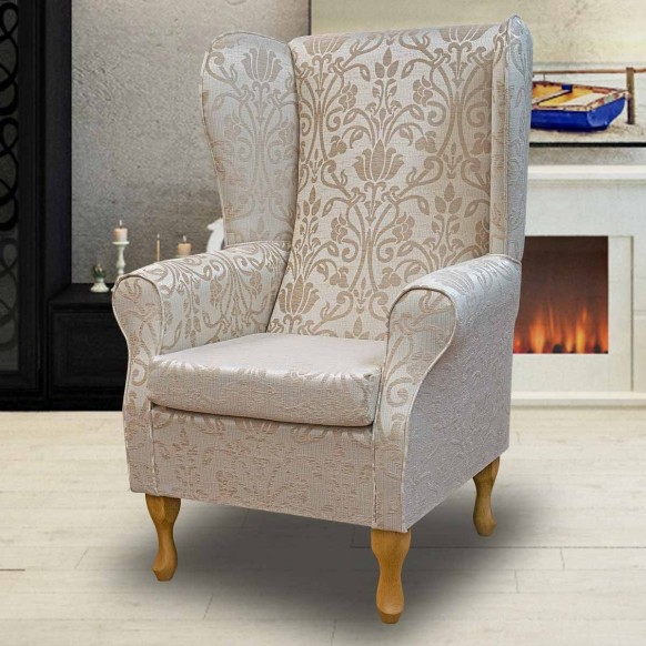 Large High Back Chair in Woburn Medallion Beige Fabric SR17052 | Beaumont