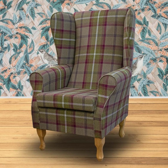 Large High Back Chair in Balmoral Heather Tartan Fabric | Beaumont