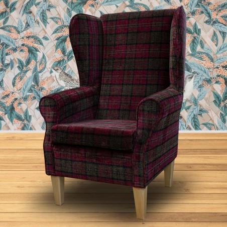 Large High Back Chair in Lana Red Tartan Fabric LAN1258 | Beaumont