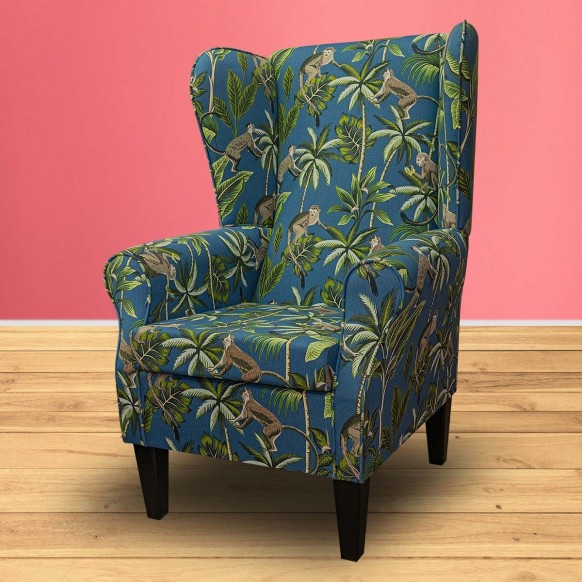Large High Back Chair in a Monkey Teal 100% Cotton Fabric | Beaumont