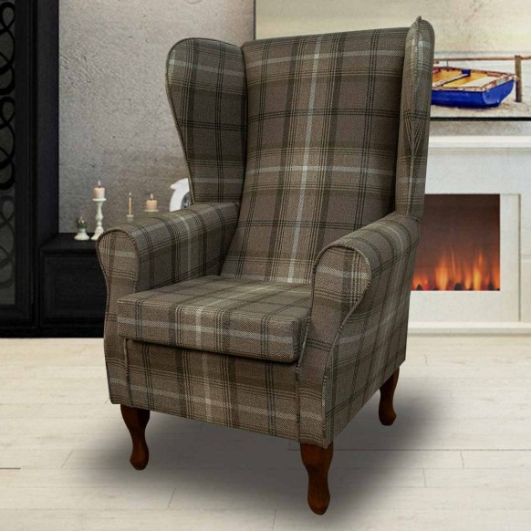 Large High Back Chair in Sophie Check Chocolate Fabric  | Beaumont