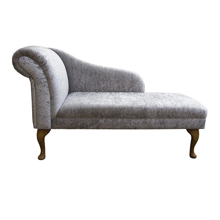 52" Classic Style Chaise Longue in a Silver Senso Crushed Velvet Fabric with Hardwood Legs - SENS1161