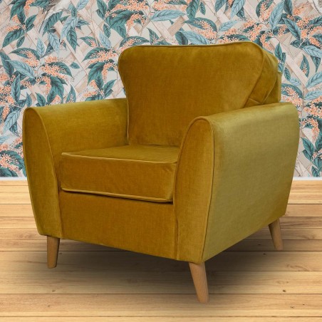 Minimalist Wingback Chair in Malta Gold Deluxe Velvet Fabric | Beaumont