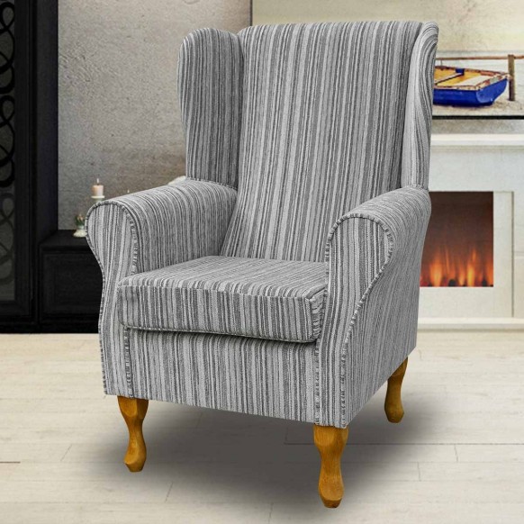 Wingback Chair in a Maida Vale Stripe Grey Fabric SR14645 | Beaumont