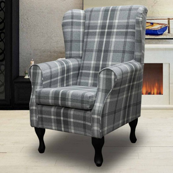 Standard Wingback Chair in a Balmoral Dove Grey Check Fabric | Beaumont