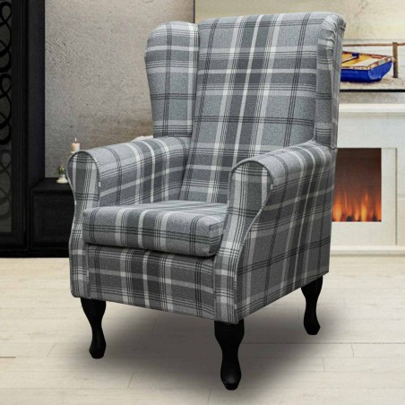 Standard Wingback Chair in a Balmoral Dove Grey Check Fabric | Beaumont