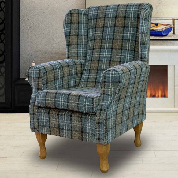 Standard Wingback Chair in Lana Dove Grey Tartan Fabric LANA1256 | Beaumont