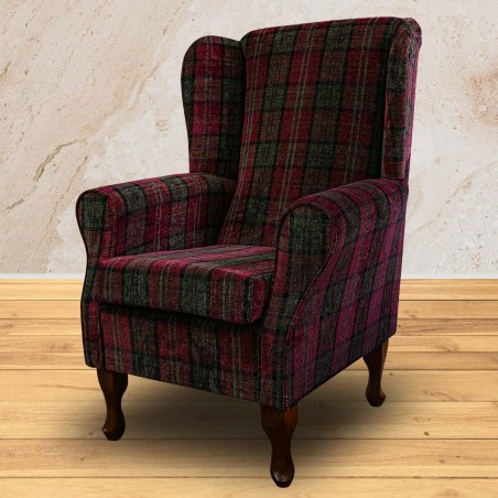 Standard Wingback Chair in Red Lana Tartan Fabric LANA1258 | Beaumont