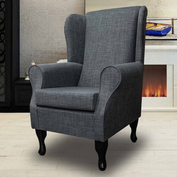 Standard Wingback Chair in a Lena Plain Marl Grey Fabric | Beaumont