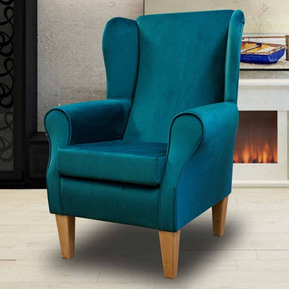 Standard Wingback Chair in a Malta Peacock Deluxe Velvet Fabric | Beaumont