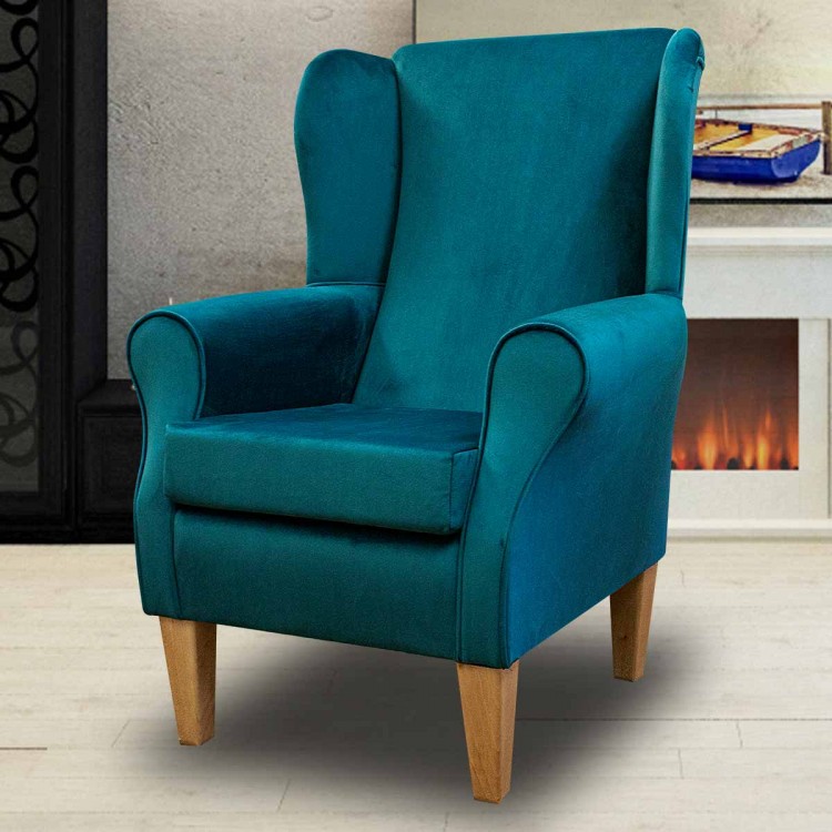 Standard Wingback Chair in a Malta Peacock Deluxe Velvet Fabric | Beaumont