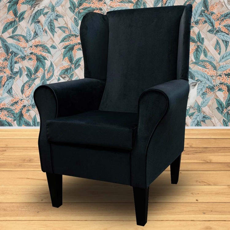 Standard Wingback Chair in a Malta Cosmic Deluxe Velvet Fabric | Beaumont