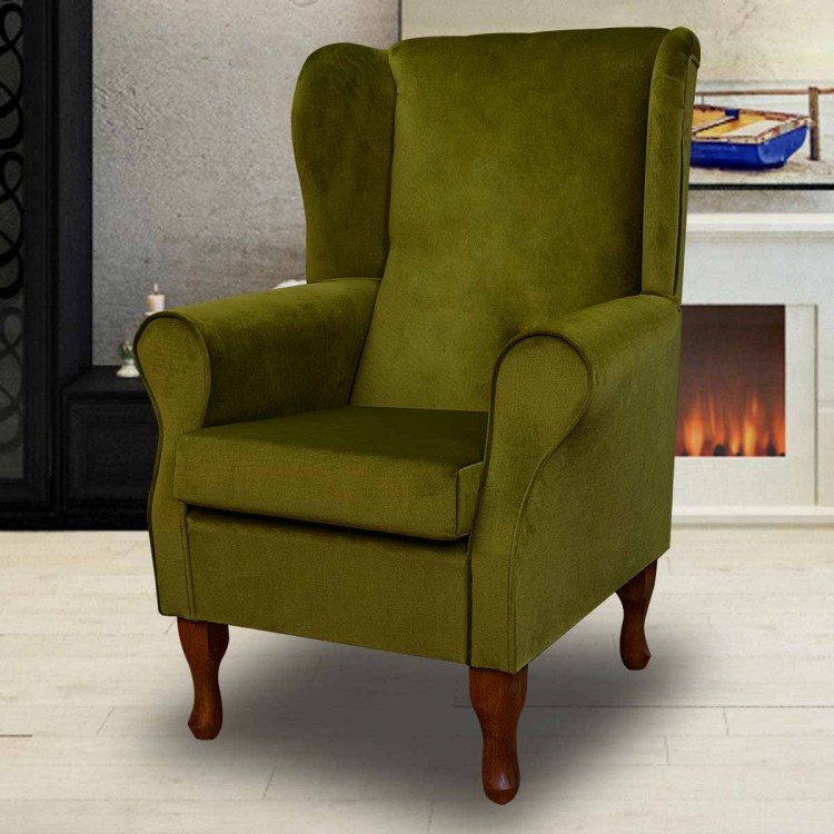 Standard Wingback Chair in a Malta Grass Deluxe Velvet Fabric | Beaumont