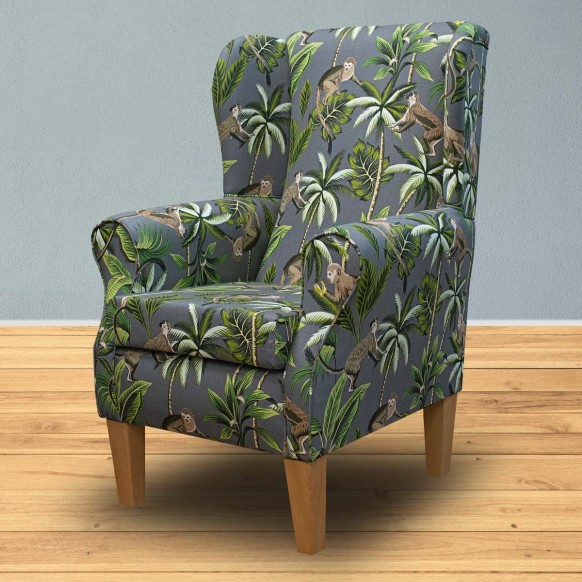 Standard Wingback Chair in Fryetts Monkey Grey Cotton Fabric | Beaumont