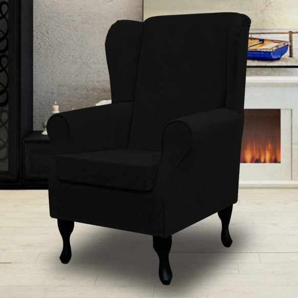 Standard Wingback Westoe Chair in a Plush Black Fabric | Beaumont