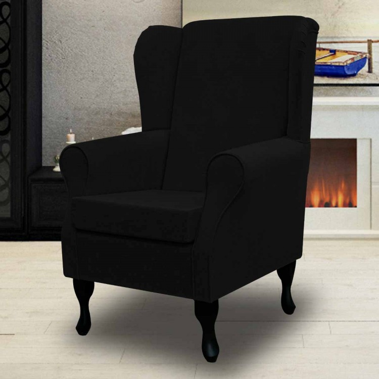 Standard Wingback Westoe Chair in a Plush Black Fabric | Beaumont