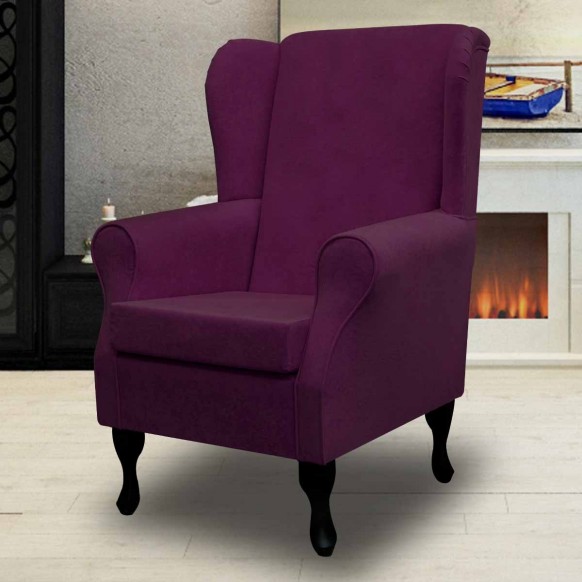 Standard Wingback Westoe Chair in Plush Plum Purple Fabric | Beaumont