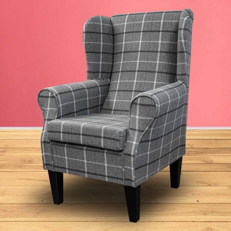 Standard Wingback Chair in a Sophie Tartan Zinc Fabric | Beaumont